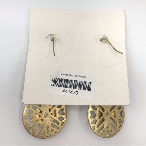 Lulu Ave Turquoise Gold-Tone Drop Earrings NWT - Picture 3 of 4